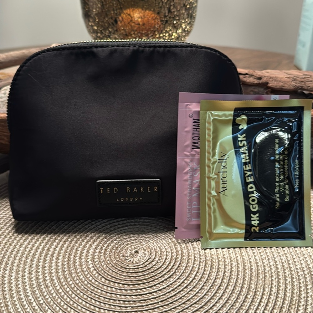 Ted Baker Navy Floral Zip Pouch with Pink Blooms NWOT